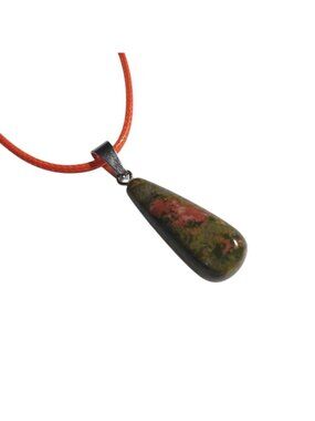 Unakite Pendant Necklace Drop Shape Orange Cord Handmade Adjustable Healing Gift